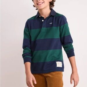 Boy’s Vineyard Vines Striped Navy & Green Rugby Shirt, Youth Size M (12 - 14)